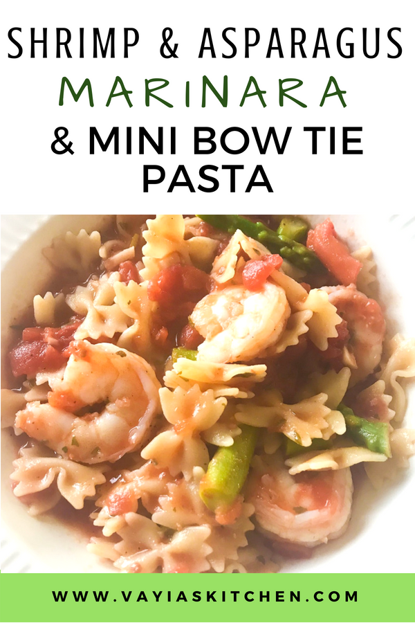 shrimp and asparagus marinara with mini bow tie pasta