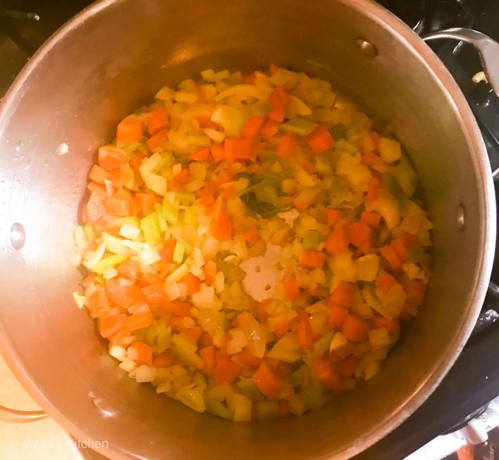 Saute vegetables on medium high heat