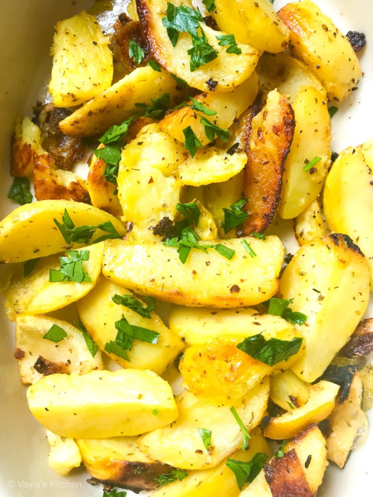 Tangy Crispy Delicious Greek Style Roasted Potatoes