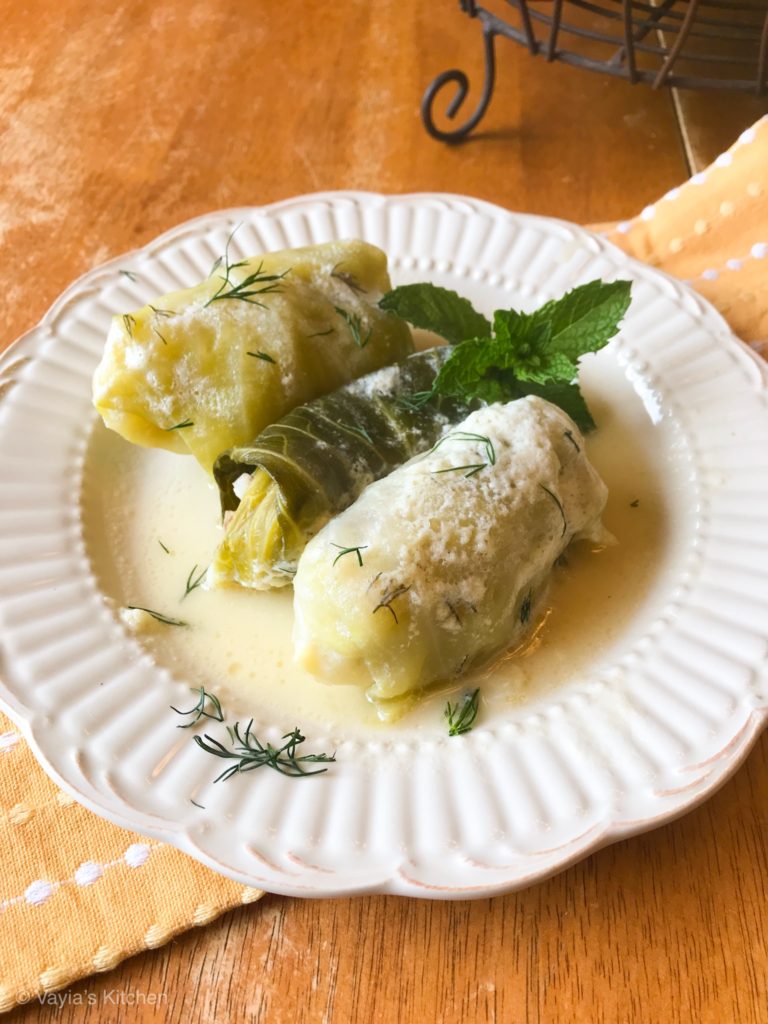 Lahanodolmades Avgolemono (Greek Stuffed Cabbage Rolls) - Vayia's Kitchen