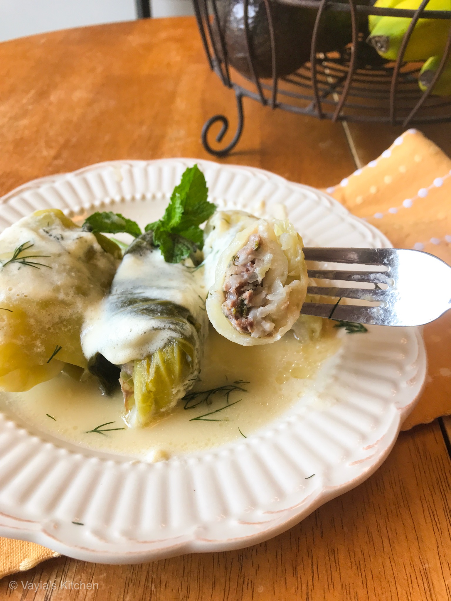 Lahanodolmades Avgolemono (Greek Stuffed Cabbage Rolls)