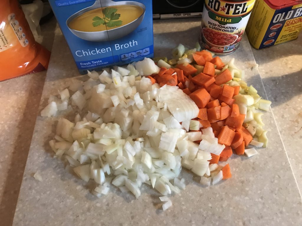 Chopped Veggies for Easy Pot Shrimp and Rice