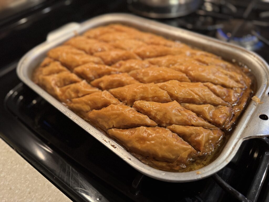 Close up of freshly baked baklava