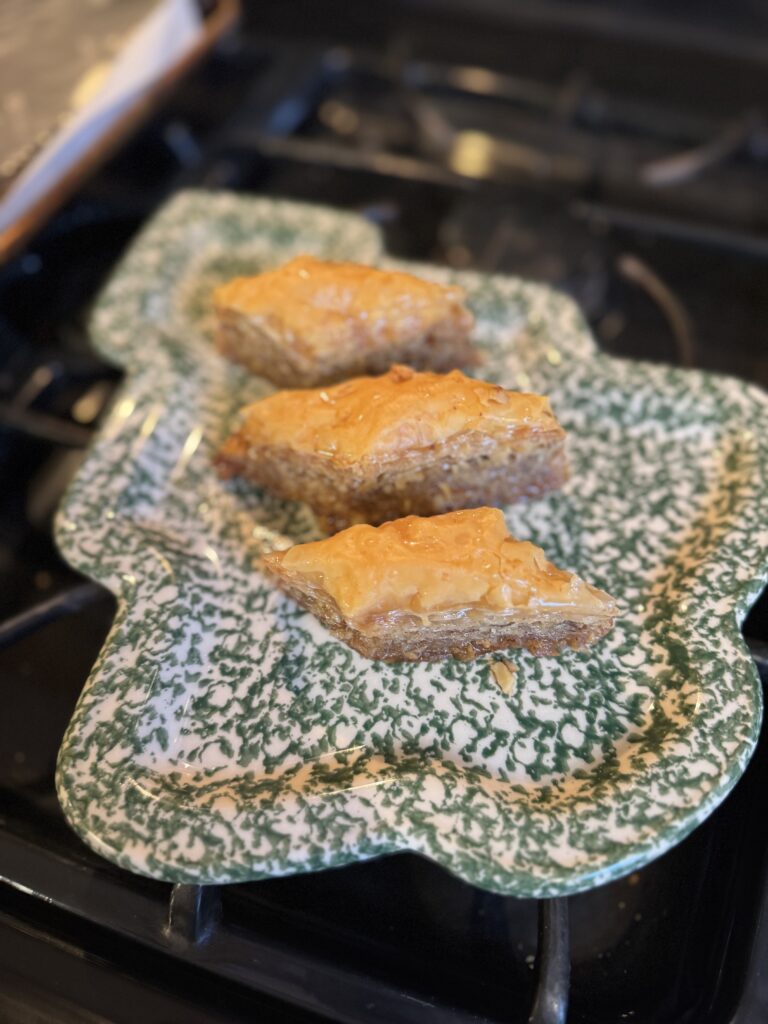 Three pieces of Greek baklava